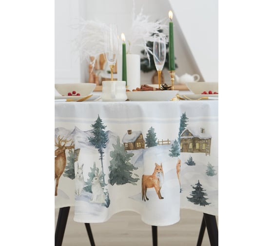 Скатерть Этель Forest animals диаметр 215 +/- 3 см с ГМВО, 100% хлопок, саржа 190 г/кв.м 7319016
