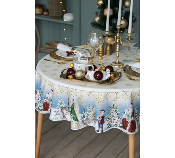 Скатерть Этель Christmas time диаметр 220 см +/-3 см с ГМВО, 100% хлопок, саржа 190 г/кв.м 4496669