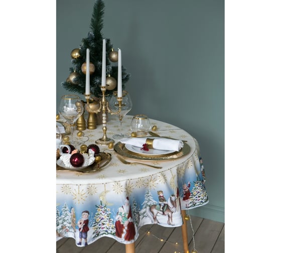 Скатерть Этель Christmas time диаметр 220 см +/-3 см с ГМВО, 100% хлопок, саржа 190 г/кв.м 4496669