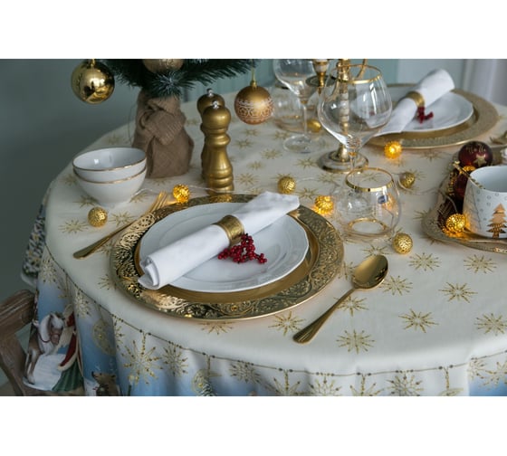 Скатерть Этель Christmas time диаметр 220 см +/-3 см с ГМВО, 100% хлопок, саржа 190 г/кв.м 4496669
