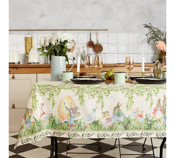 Скатерть Этель Акварельные зайцы 110x147 см, 100% хлопок, саржа 190 г/кв.м 6261119 1