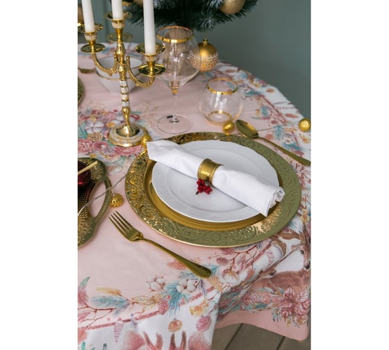 Скатерть Этель Pink magic диаметр 220 см +/-3 см с ГМВО, 100% хлопок, саржа 190 г/кв.м 4496671