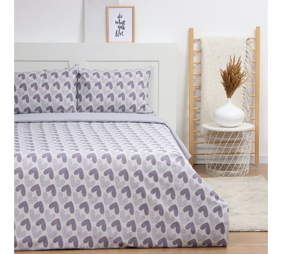 Комплект постельного белья LoveLife 1,5 спальный, Love, 143x215 см,150x225 см, 50x70 см 2 шт., 100% хлопок, сатин, 125 г/м² 10283972 1