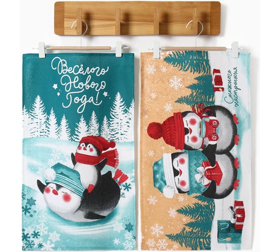 Набор кухонных полотенец Доляна Снежного настроения 35x60 см - 2 шт, 100% хлопок 6990933 1