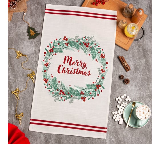 Полотенце Этель Сhristmas leaves 40x73 см, 100% хлопок, репс 210 г/кв.м 7321888