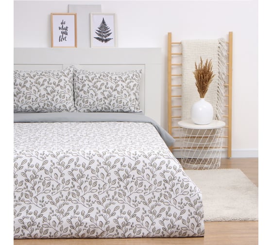 Комплект постельного белья LoveLife дуэт Leaflets 143x215 см 2 шт, 225x240 см, 50x70 см 2 шт, жатка, 100% полиэстер, 100 г/кв.м 10322868 1