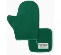 Набор кухонный Этель New year collection зеленый, варежка 18x29 см, прихватка 19x19 см, 100% хлопок 10472207
