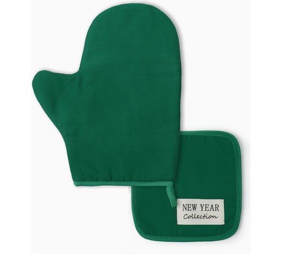 Набор кухонный Этель New year collection зеленый, варежка 18x29 см, прихватка 19x19 см, 100% хлопок 10472207