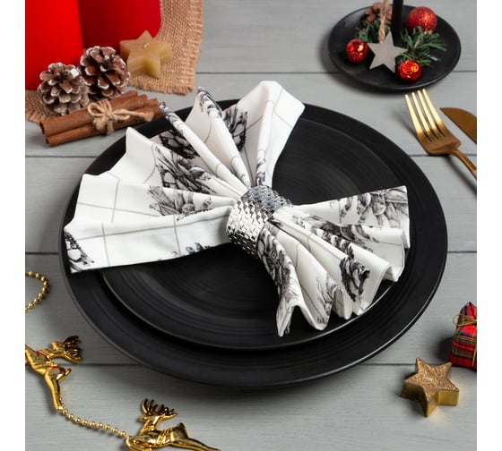 Набор салфеток Этель с декоративными кольцами Christmas 45x45 см 2 шт, 100% хлопок, саржа 190 г/кв.м 7091197