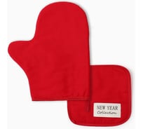 Набор кухонный Этель New year collection,цв.красный, варежка-прихватка 18x29 см, прихватка 19x19 см, 10472179