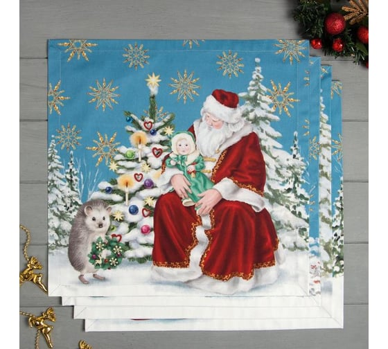 Набор салфеток Этель Christmas time 40x40см 4 шт, 100% хл, саржа 190 гр/м2 7015796 1