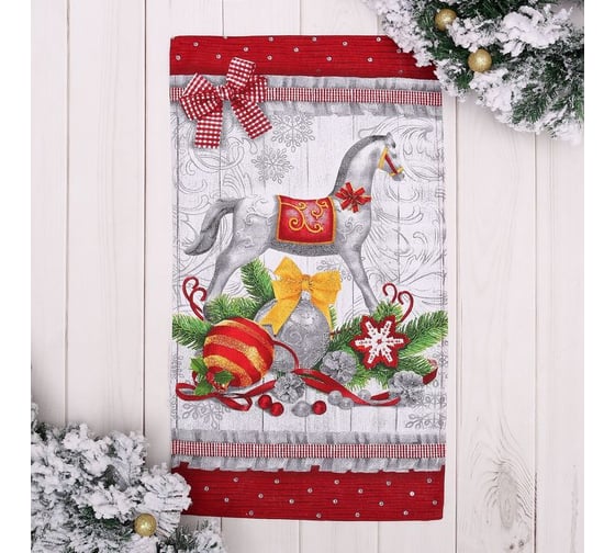 Полотенце Доляна Новогодние игрушки 35x60 см,100% хлопок 160 г/м2 2588671 1