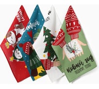 Набор кухонных полотенец Доляна Время теплых объятий 35x60 см-4шт., 100% хлопок, 160 г/м2 7077428