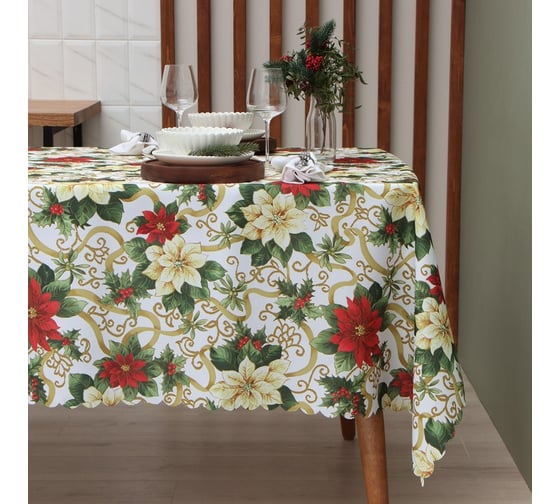 Скатерть Доляна "Праздничные украшения" 145x260 см, 100% п/э 9580628 1