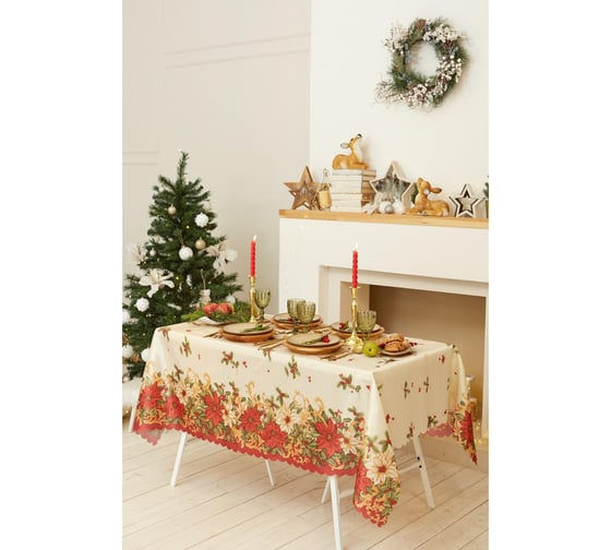 Скатерть Доляна Новогоднее настроение 145x220 см, 100% п/э 4443181 1