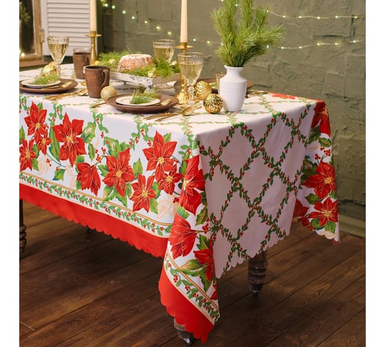 Скатерть Доляна Праздничный узор 145x300 см, 100% п/э 7731151 1