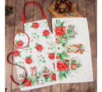 Набор подарочный Этель Christmas red flowers, фартук, полотенце, прихватка 7349018
