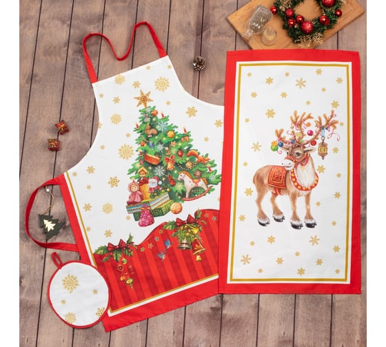 Набор подарочный Этель Новогодняя сказка, фартук, полотенце, прихватка 5389245 1