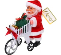 Дед Мороз музыкальный Серпантин 20 см в красной шубе с тележкой (работает от 2хАА - в комплект не входят) 215-785