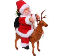 Дед Мороз музыкальный Серпантин 28 см в красной шубе на олене, микс (работает от 2хАА - в комплект не входят) 215-776