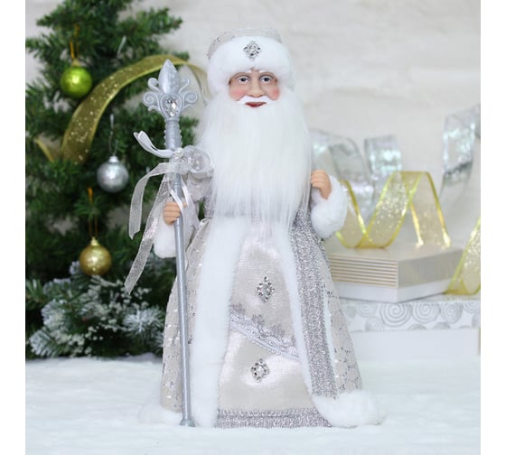 Дед Мороз музыкальный Серпантин "Волшебный день" в серебряной шубке 40 см 188-126 1