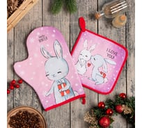 Набор кухонный Этель "Hello winter" варежка-прихватка 20x28 см, прихватка 19x19 см, 100% хлопок 7624242
