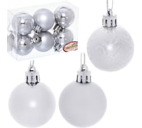 Новогодние шары Серпантин 4 см набор 6 шт микс фактур, серебро 183-844