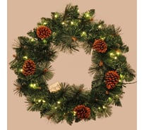 Венок хвойный Серпантин "Богатство шишек" d-60 см леска, ПВХ, свечение - Теплый белый 184-0042