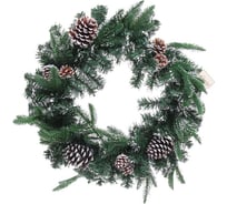 Венок хвойный Серпантин "Иней" d-60 см, ПВХ, литой ПВХ, шишки, белый иней 184-0043