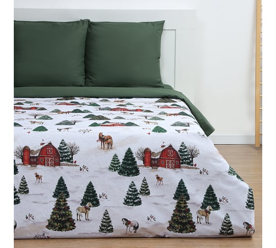 Комплект постельного белья Этель Winter ranch евро, 200x217 см, 220x240 см, 70x70 см 2 шт, поплин 125 г/м2 10385159 1