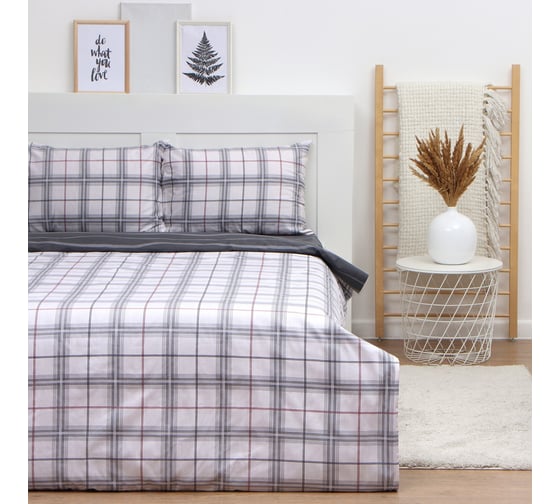 Комплект постельного белья LoveLife дуэт, Серая клетка 143x215см-2 шт., 225x240см, 50x70см-2шт 100% хлопок,сатин125г/м 9861646 1
