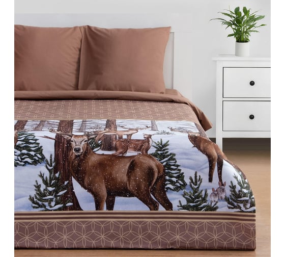Комплект постельного белья Этель 1.5 спальное, Олени 143x215 см, 150x214 см, 70x70 см - 2 шт., поплин 7110993