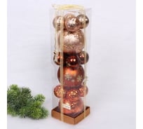 Набор шаров Серпантин "Winter ice" 10 см + 5 см (15 предметов), Шампань/Шоколад/Янтарь 201-3135