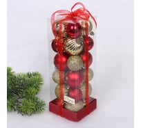 Набор шаров Серпантин "Christmas" 5 см + 4 см (24 предметов), Красный/Золото 201-3166