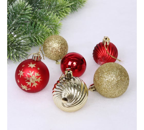 Набор шаров Серпантин "Christmas" 5 см + 4 см (24 предметов), Красный/Золото 201-3166