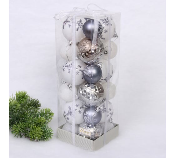 Набор шаров Серпантин "Snow shine" 7 см + 5 см (24 предмета), Графит/Белый 201-3129 1