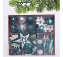 Набор ёлочных украшений Серпантин "Сказочная зима" 45 предметов, Белый/Нефрит 201-3210
