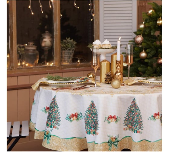 Скатерть Этель Golden Christmas d=150 +/- 3 см, с ГМВО, 100% хлопок, саржа 190 гр/м2 5072938