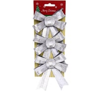 Бант на елку Серпантин "Серебряный блеск" 11 см, набор 3 шт 185-0151