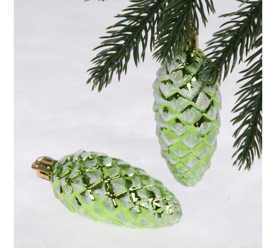 Елочные игрушки Серпантин "Таинственное очарование" Шишки 9 см, набор 2 шт, салатовый 916-0346 1