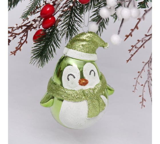 Елочная игрушка Серпантин "Милый пингвиненок" 12*7*12 см, зеленый 916-0822