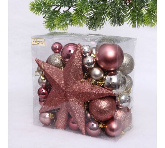 Набор елочных украшений Серпантин "Christmas morning" 48 предметов, rose gold/champagne 201-3219 1