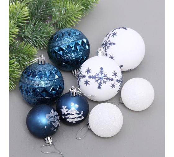 Набор шаров Серпантин "Snow shine" 7 см + 5 см, 24 предмета, Сапфир/белый 201-3130