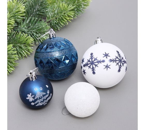 Набор шаров Серпантин "Snow shine" 7 см + 5 см, 24 предмета, Сапфир/белый 201-3130