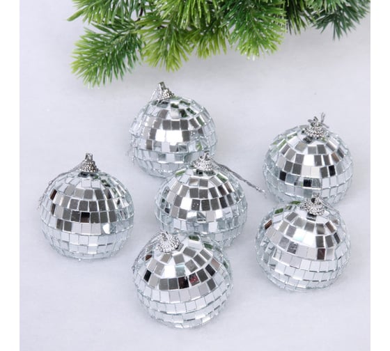 Новогодние шары Серпантин 6 см, набор 6 шт., "Shining Disco", Серебро 196-0535 1