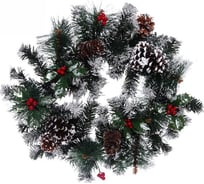 Венок новогодний Серпантин ПВХ, леска, с шишками, ягодами, напыление, d-40см 200-182