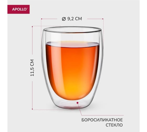 Набор бокалов APOLLO с двойными стенками Latte 350 мл 2 предмета LTT-350