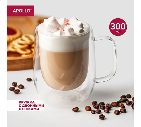Кружка стеклянная APOLLO Dopio 300 мл с двойными стенками, чашка с двойным дном DOP-300
