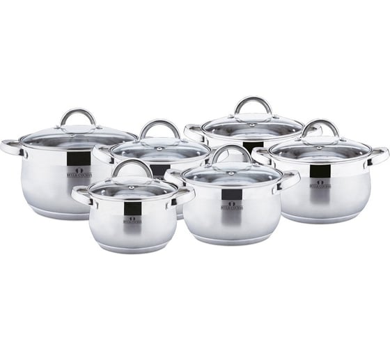 Набор посуды Bella Cucina, 12 предметов, 2,1 л, 2,9 л, 2,9 л, 3,9 л, 3,9 л, 6,6 л, нержавеющая сталь BC-2087 2087-BC