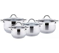 Набор посуды Bella Cucina, 8 предметов, 2,1 л, 2,9 л, 3,9 л, 6,6 л, нержавеющая сталь BC-2086 2086-BC